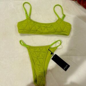 Nasty Gal - Lime Green Quilted Bikini Set, Size - 6